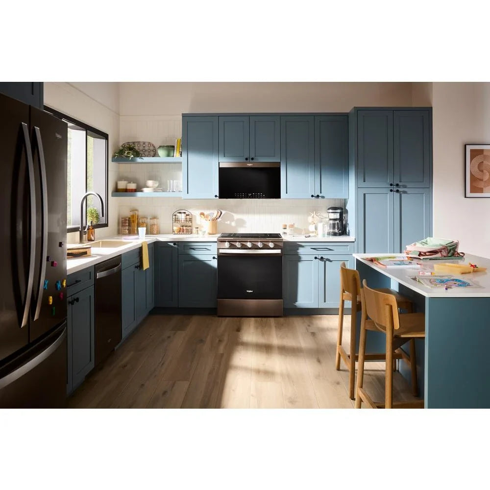 Whirlpool WSGS7530RV 30-inch Smart Slide In Gas Range with Air Cooking Technology, No Preheat Air Fry, Steam/Self Clean and High Speed Preheat Black Stainless