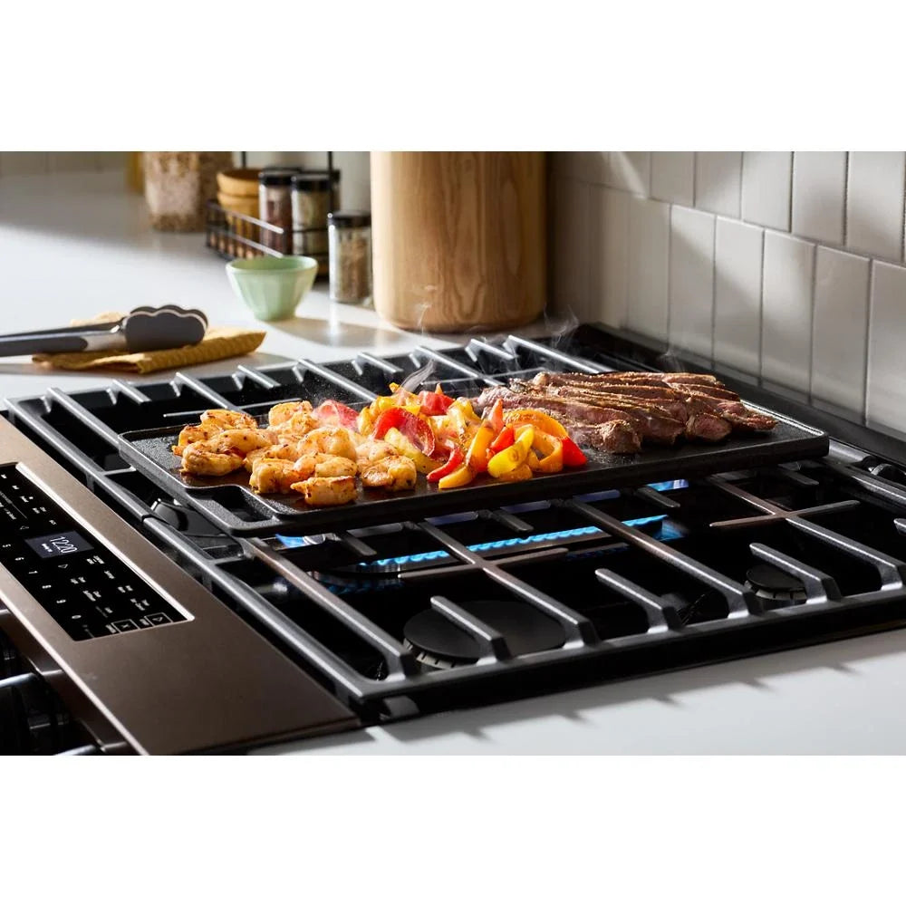 Whirlpool WSGS7530RV 30-inch Smart Slide In Gas Range with Air Cooking Technology, No Preheat Air Fry, Steam/Self Clean and High Speed Preheat Black Stainless