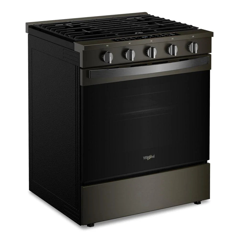 Whirlpool WSGS7530RV 30-inch Smart Slide In Gas Range with Air Cooking Technology, No Preheat Air Fry, Steam/Self Clean and High Speed Preheat Black Stainless