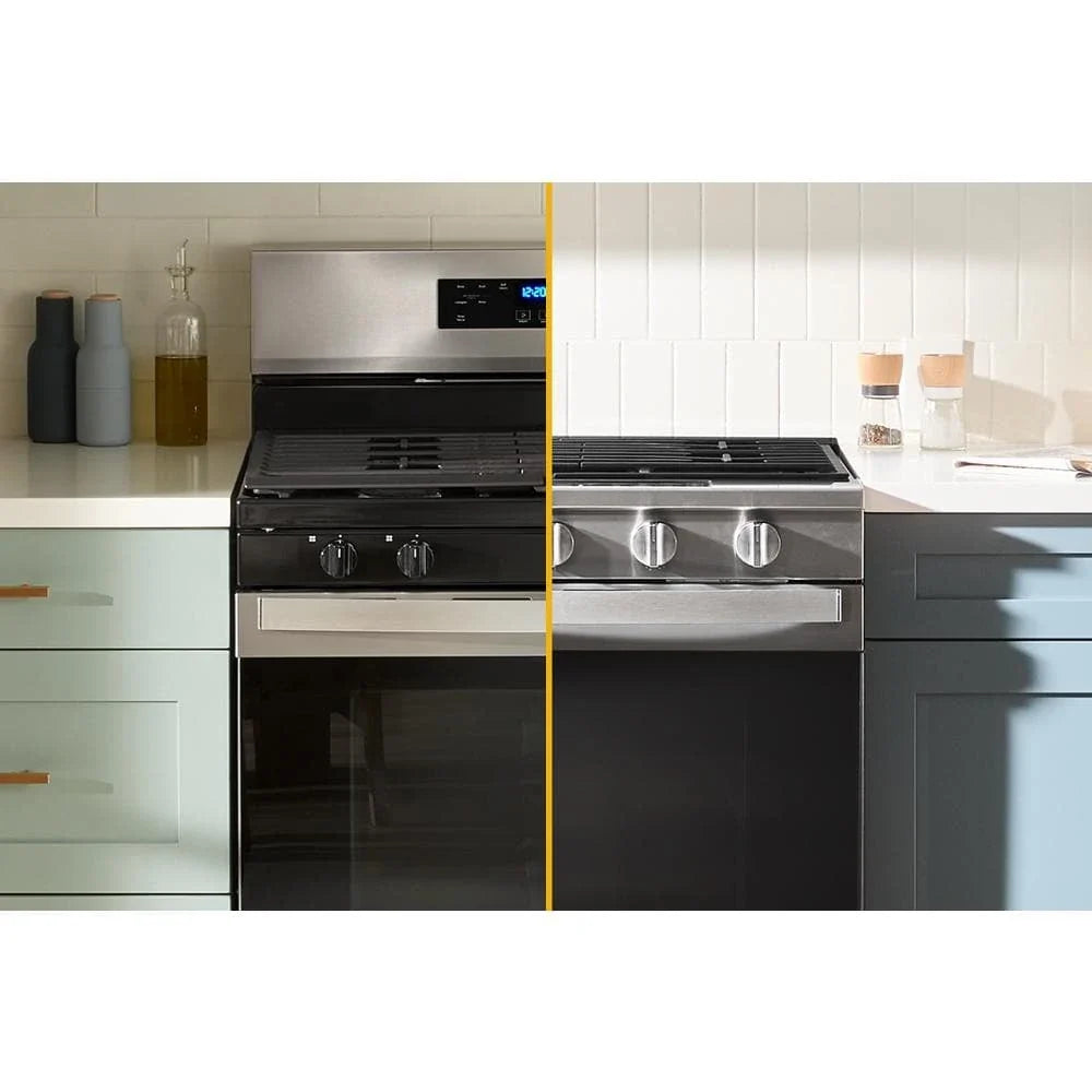 Whirlpool WSGS7530RV 30-inch Smart Slide In Gas Range with Air Cooking Technology, No Preheat Air Fry, Steam/Self Clean and High Speed Preheat Black Stainless