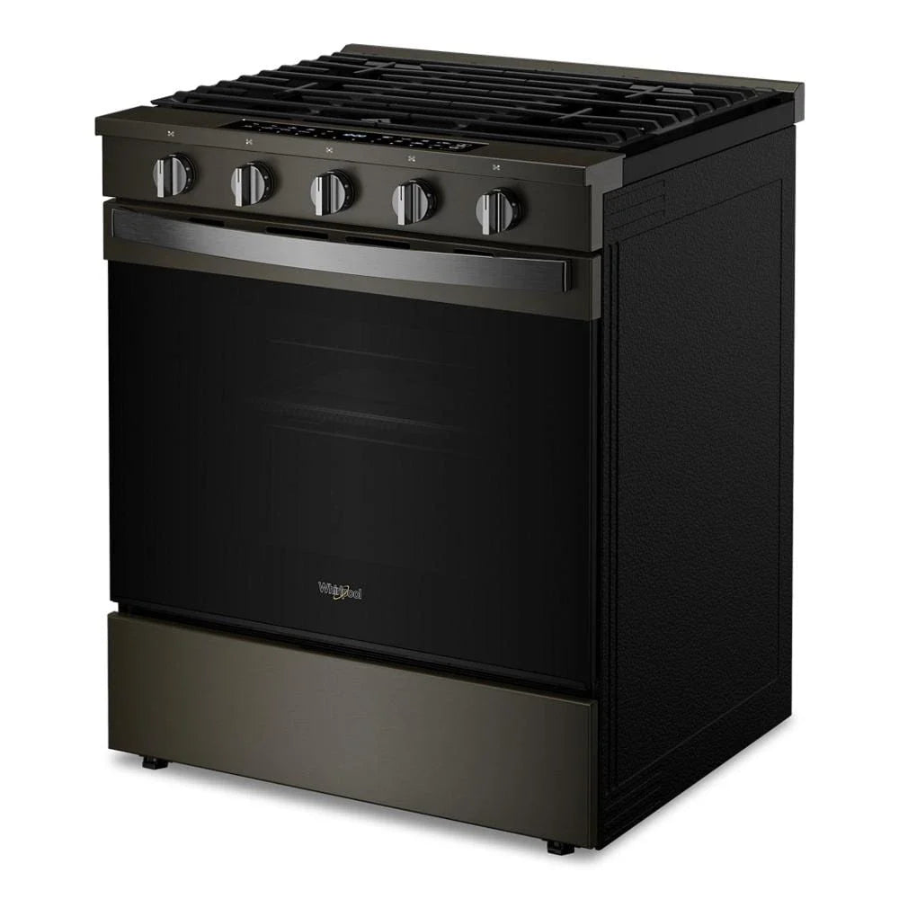 Whirlpool WSGS7530RV 30-inch Smart Slide In Gas Range with Air Cooking Technology, No Preheat Air Fry, Steam/Self Clean and High Speed Preheat Black Stainless