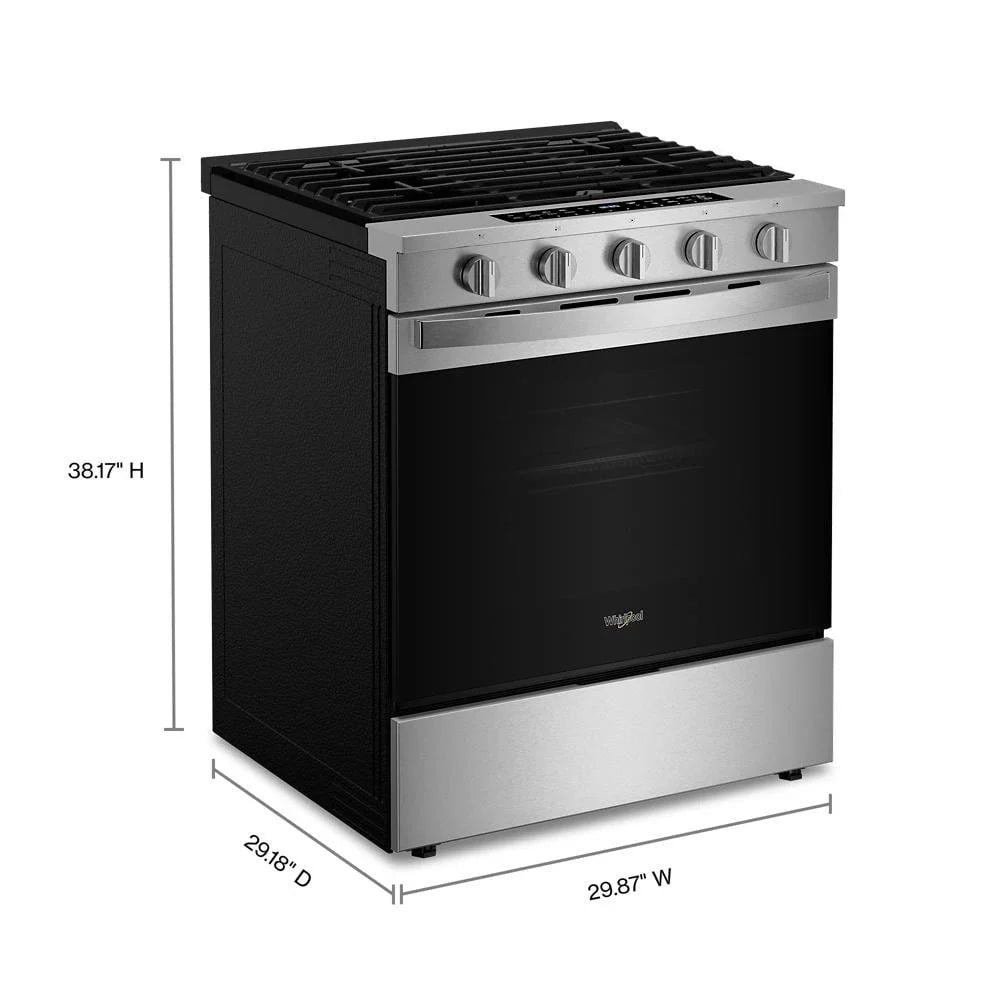 Whirlpool WSGS7530RZ 30-inch Smart Slide In Gas Range with Air Cooking Technology, No Preheat Air Fry, Steam/Self Clean and High Speed Preheat Fingerprint Resistant Stainless Steel