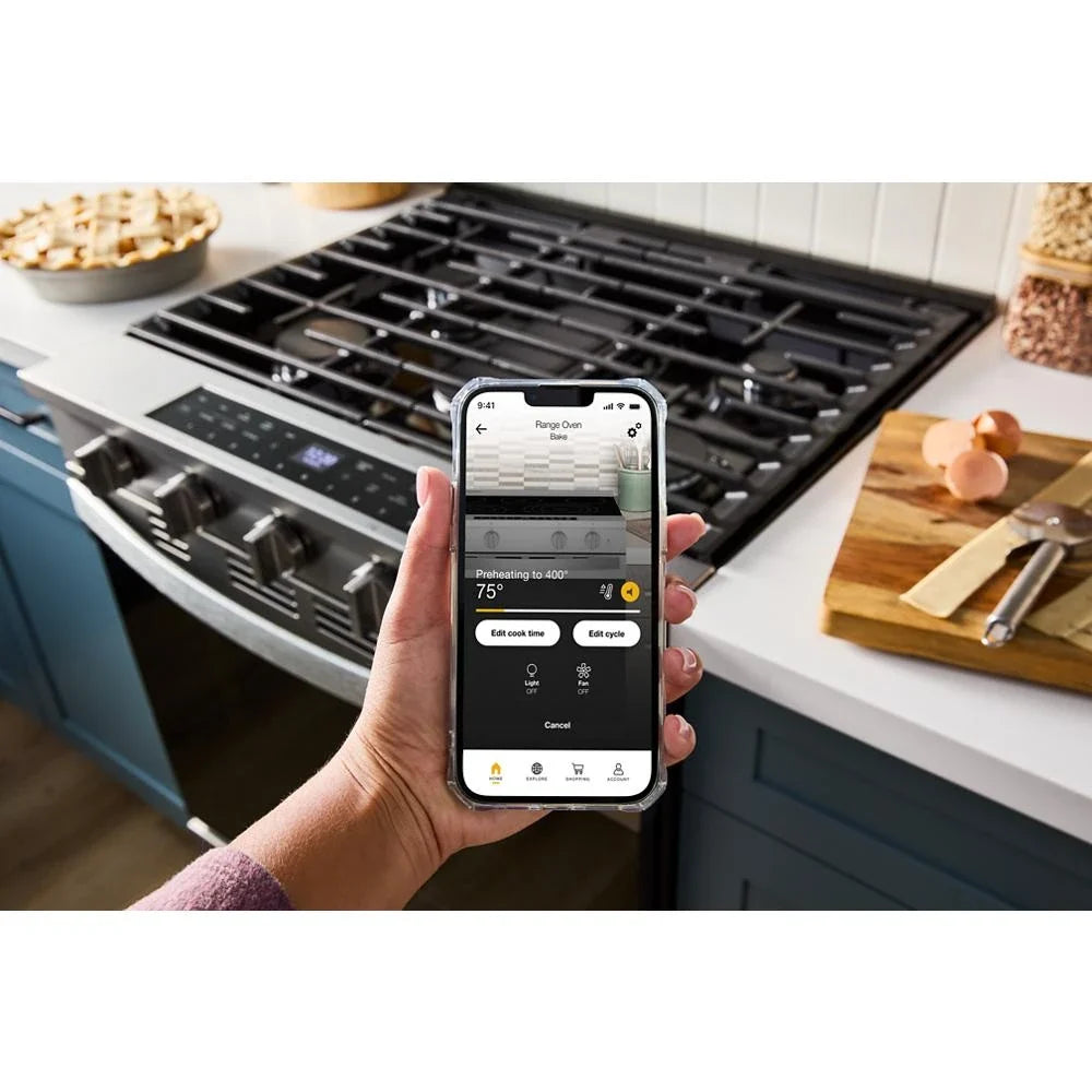 Whirlpool WSGS7530RZ 30-inch Smart Slide In Gas Range with Air Cooking Technology, No Preheat Air Fry, Steam/Self Clean and High Speed Preheat Fingerprint Resistant Stainless Steel