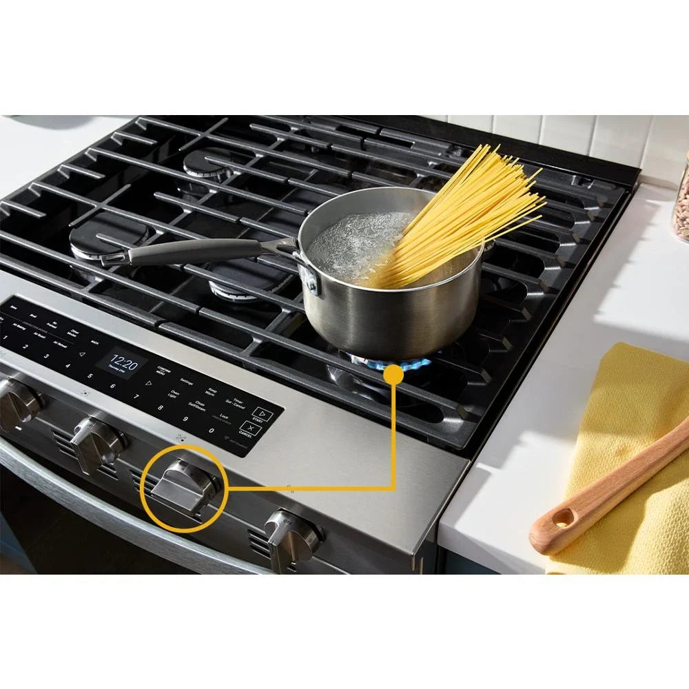 Whirlpool WSGS7530RZ 30-inch Smart Slide In Gas Range with Air Cooking Technology, No Preheat Air Fry, Steam/Self Clean and High Speed Preheat Fingerprint Resistant Stainless Steel