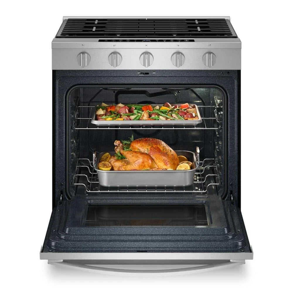 Whirlpool WSGS7530RZ 30-inch Smart Slide In Gas Range with Air Cooking Technology, No Preheat Air Fry, Steam/Self Clean and High Speed Preheat Fingerprint Resistant Stainless Steel