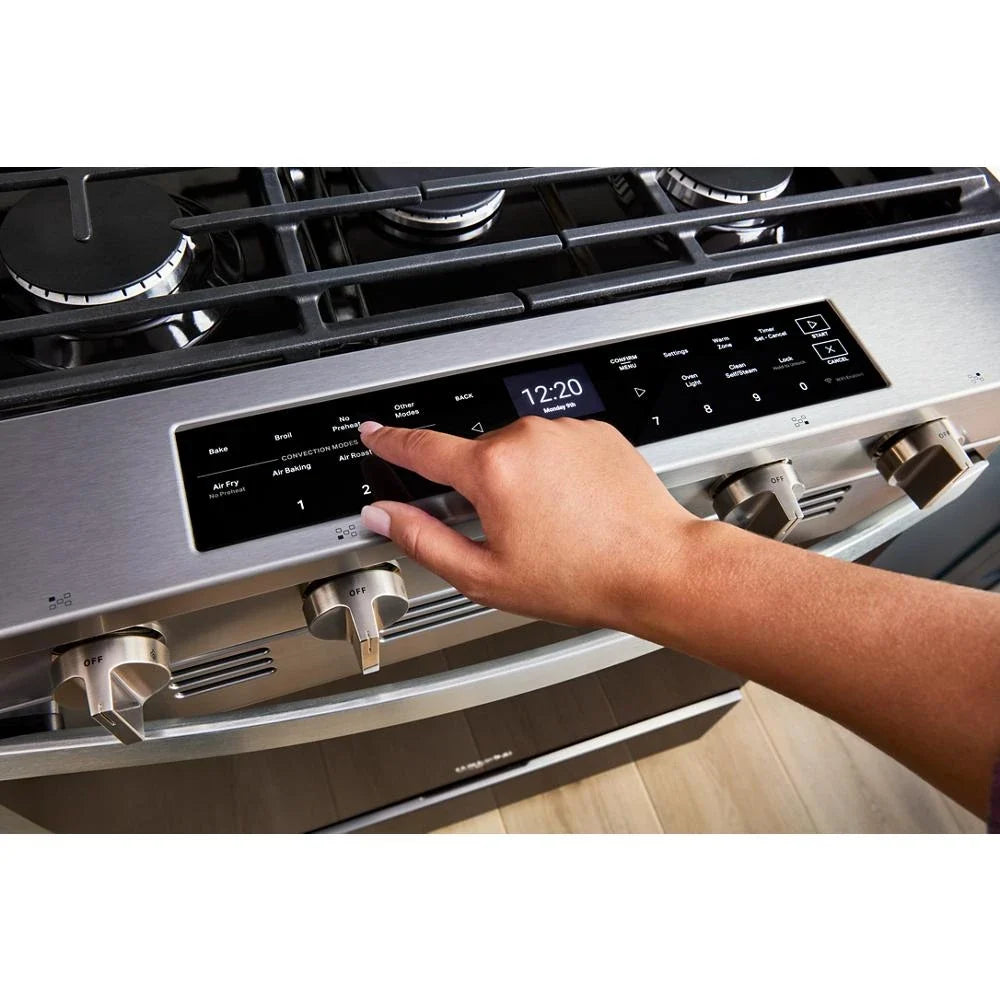 Whirlpool WSGS7530RZ 30-inch Smart Slide In Gas Range with Air Cooking Technology, No Preheat Air Fry, Steam/Self Clean and High Speed Preheat Fingerprint Resistant Stainless Steel