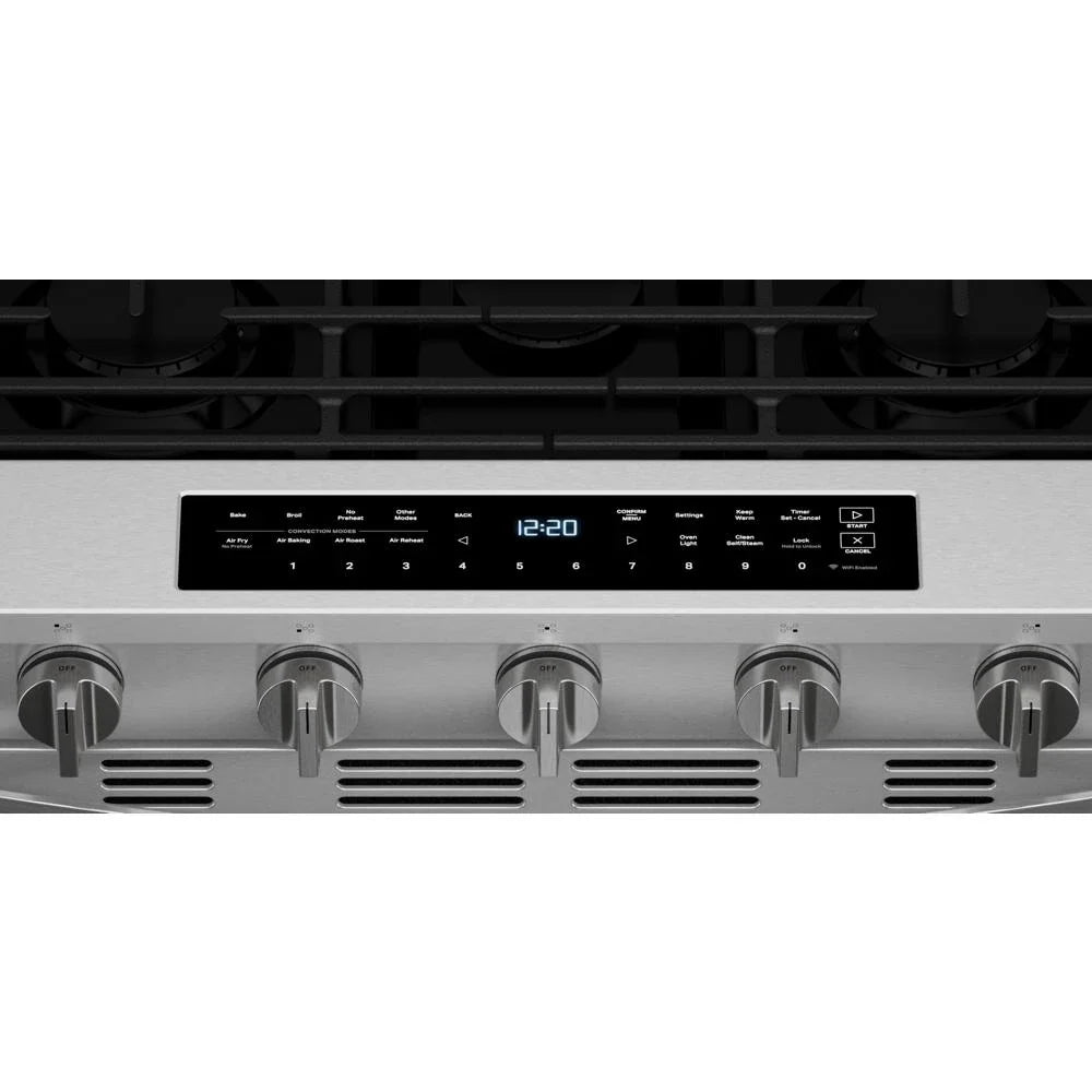Whirlpool WSGS7530RZ 30-inch Smart Slide In Gas Range with Air Cooking Technology, No Preheat Air Fry, Steam/Self Clean and High Speed Preheat Fingerprint Resistant Stainless Steel