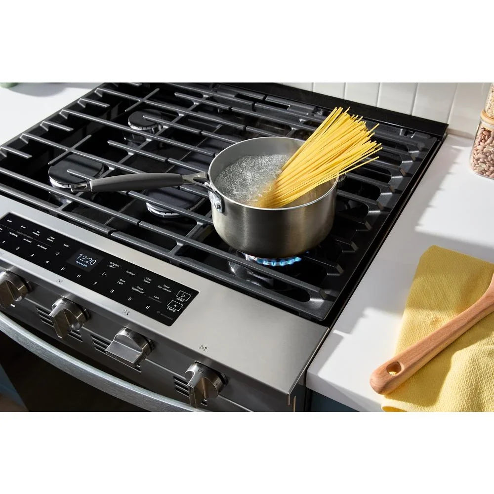 Whirlpool WSGS7530RZ 30-inch Smart Slide In Gas Range with Air Cooking Technology, No Preheat Air Fry, Steam/Self Clean and High Speed Preheat Fingerprint Resistant Stainless Steel