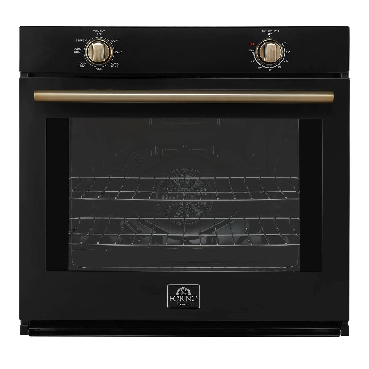 Forno 2-Piece Appliance Package - 30-Inch Vomero Wall Oven & 30-Inch Microwave Oven in Black with Antique Brass Trim