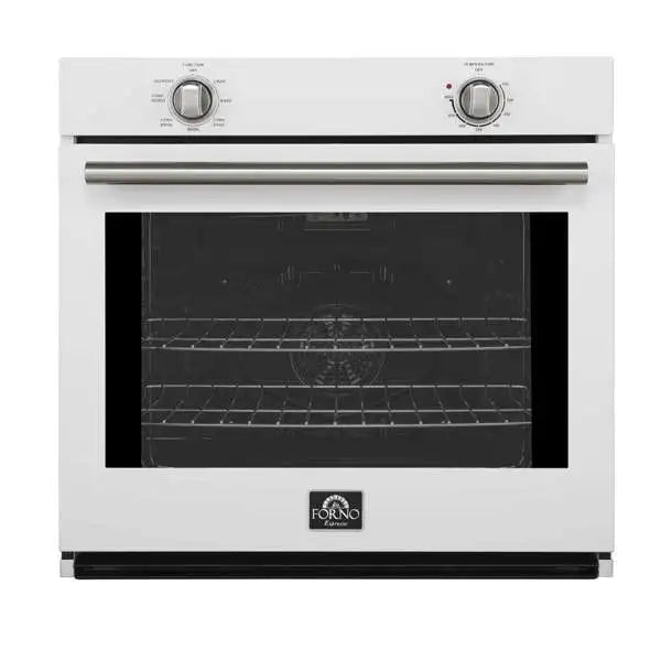 Forno Vomero 30-Inch Wall Oven with 5 cu.ft Total Capacity in White with Antique Brass Handle (FBOEL1370-30WHT)