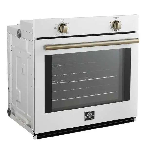 Forno 2-Piece Appliance Package - 30-Inch Vomero Wall Oven & 30-Inch Microwave Oven in White with Antique Brass Trim