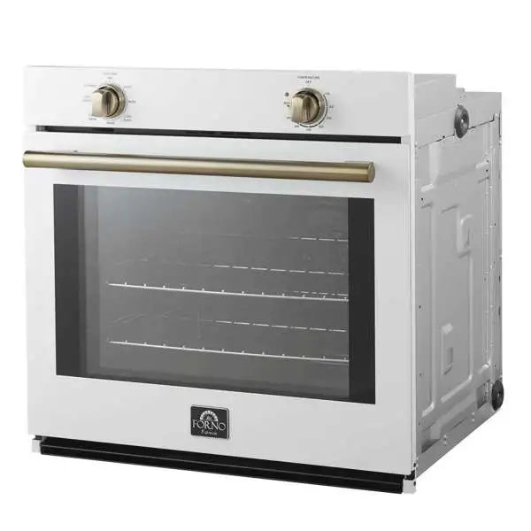 Forno 2-Piece Appliance Package - 30-Inch Vomero Wall Oven & 30-Inch Microwave Oven in White with Antique Brass Trim