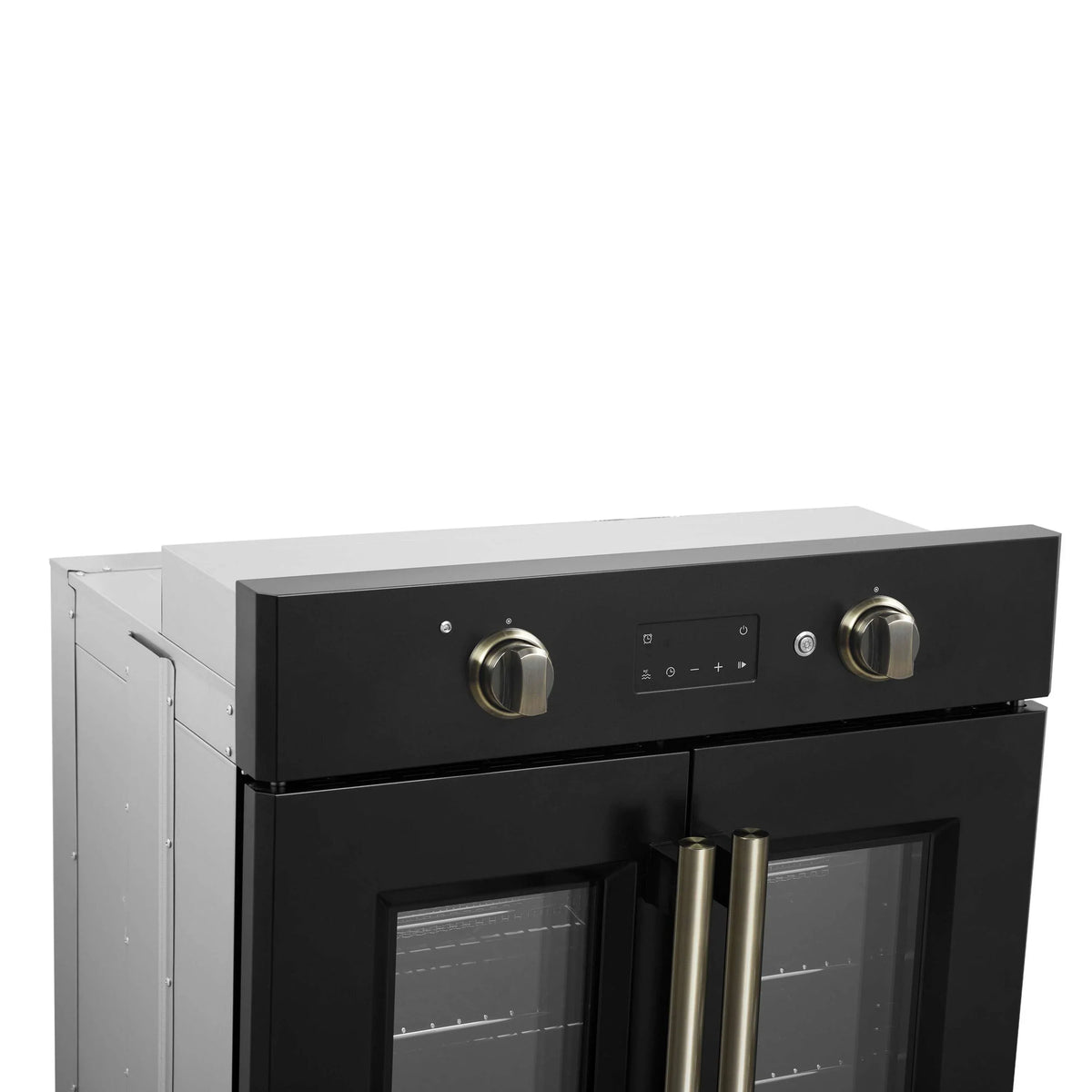 Forno 2-Piece Appliance Package - 30-Inch Asti French Door Electric Wall Oven & 30-Inch Microwave Oven in Black with Antique Brass Trim