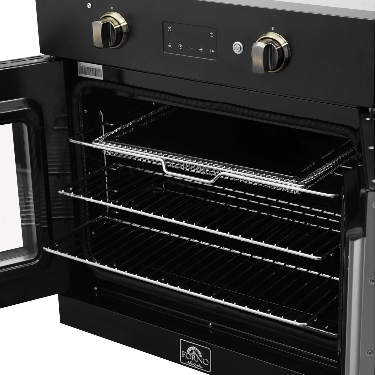 Forno Asti 30-Inch French Door Electric Wall Oven in Black with Antique Brass Trim (FBOEL1333-30BLK)