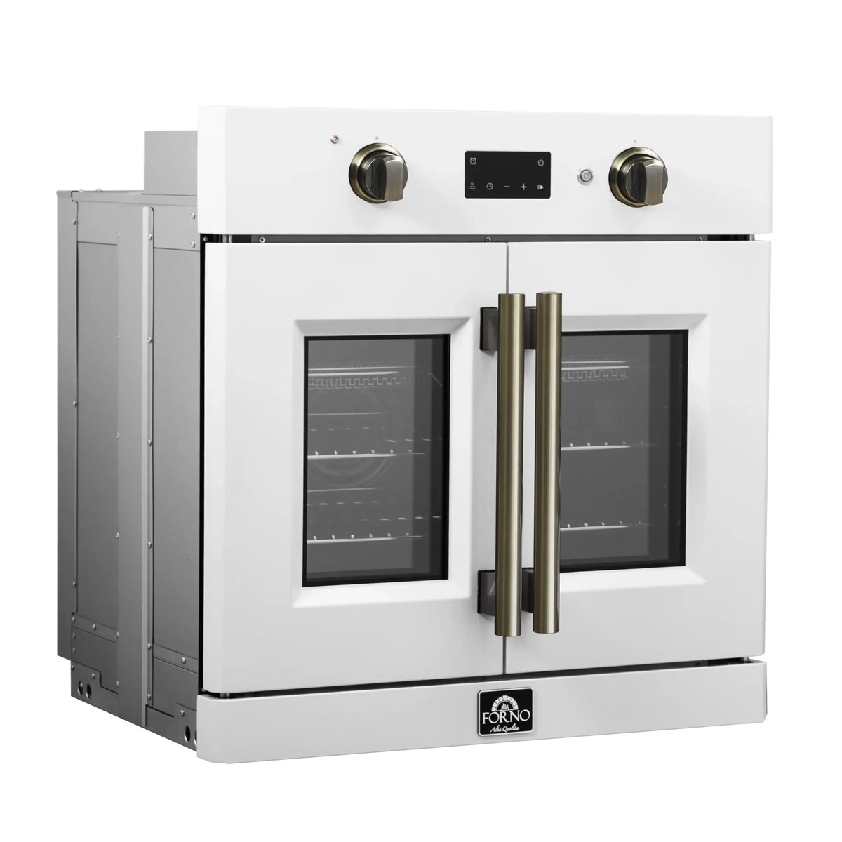 Forno 2-Piece Appliance Package - 30-Inch Asti French Door Electric Wall Oven & 30-Inch Microwave Oven in White with Antique Brass Trim