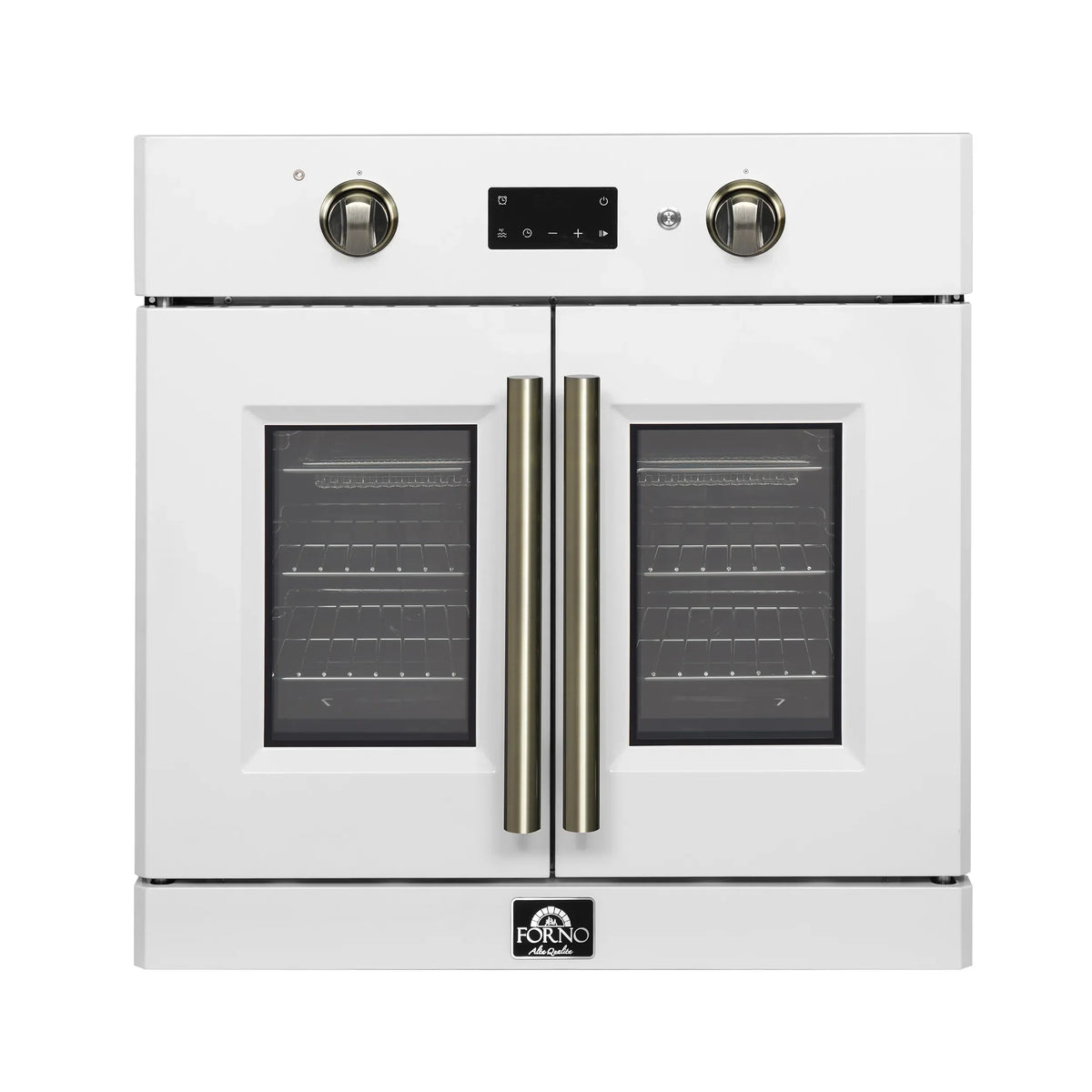 Forno 2-Piece Appliance Package - 30-Inch Asti French Door Electric Wall Oven & 30-Inch Microwave Oven in White with Antique Brass Trim