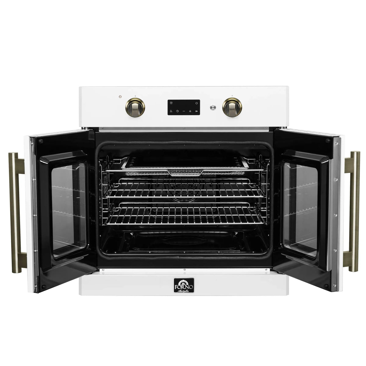 Forno 2-Piece Appliance Package - 30-Inch Asti French Door Electric Wall Oven & 30-Inch Microwave Oven in White with Antique Brass Trim