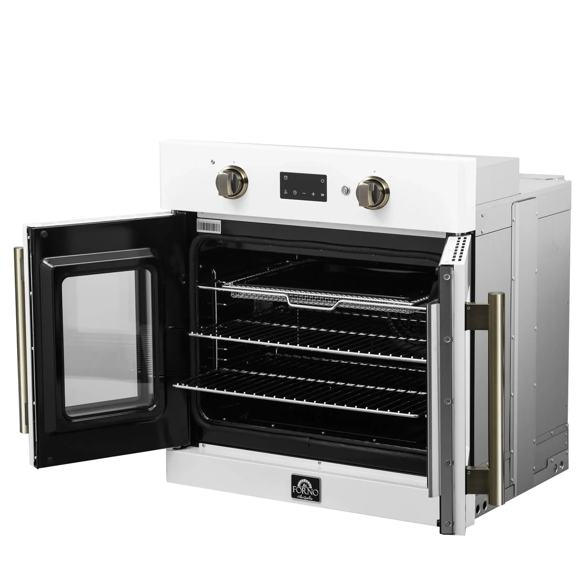 Forno 2-Piece Appliance Package - 30-Inch Asti French Door Electric Wall Oven & 30-Inch Microwave Oven in White with Antique Brass Trim