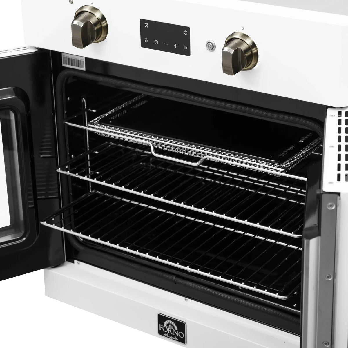 Forno 2-Piece Appliance Package - 30-Inch Asti French Door Electric Wall Oven & 30-Inch Microwave Oven in White with Antique Brass Trim
