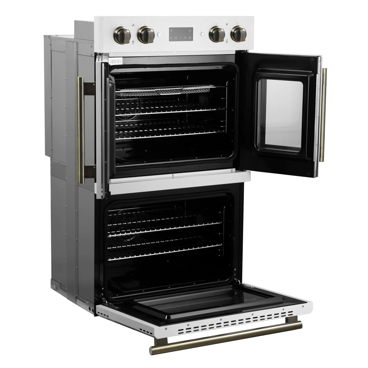 Forno 2-Piece Appliance Package - 30-Inch Asti French Door Double Electric Wall Oven & 30-Inch Microwave Oven in White with Antique Brass Trim