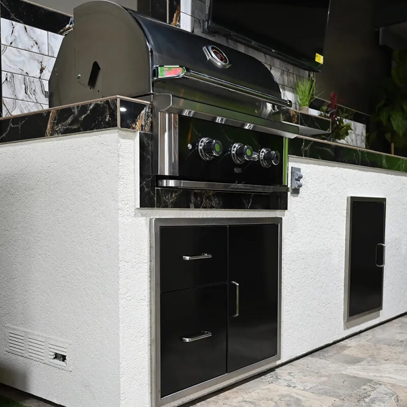 Wildfire Ranch Pro 30 Inch Black 304 Stainless Steel Built In Gas Grill -  Brushed Bronze Accents