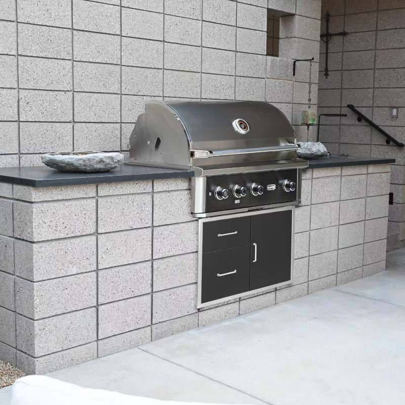 Wildfire Ranch Pro 36 Inch Black 304 Stainless Steel Built In Gas Grill - Chrome Black Accents