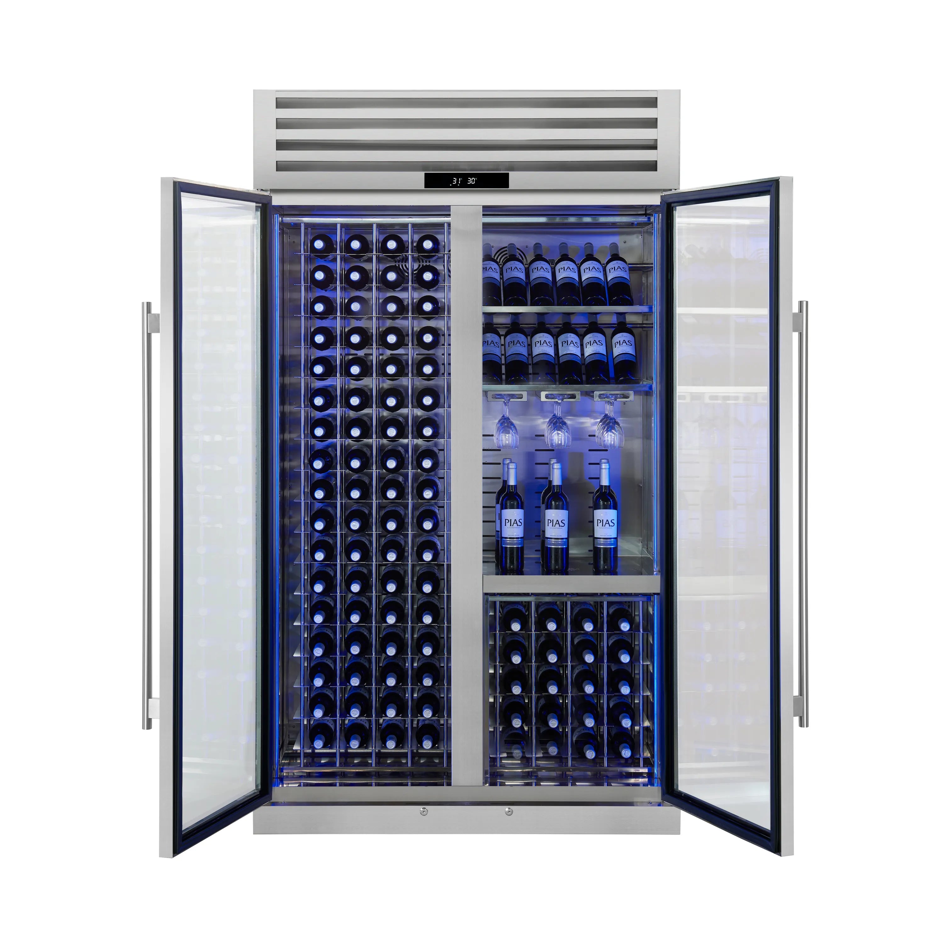 FORNO Abruzzo 48-Inch Dual Zone Wine Cooler with 30 Cu.Ft., 130 bottles, Display & Service Shelves, Stemware Racks, Rust Resistant  (FWCDR6680-48S)