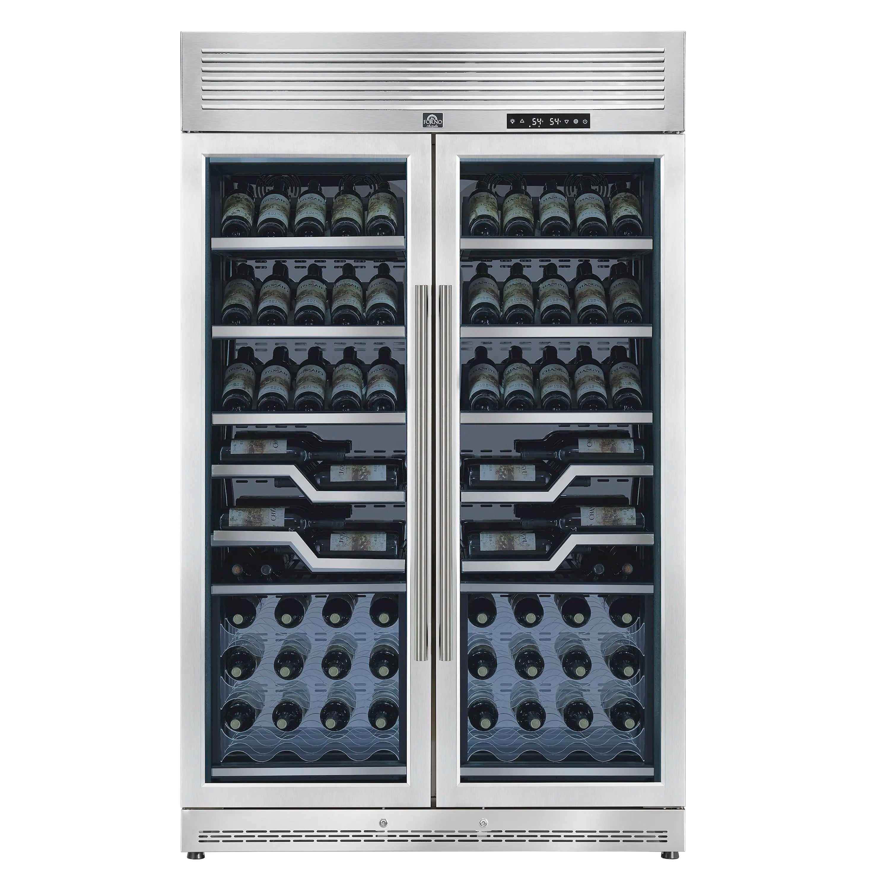 FORNO Abruzzo 48-Inch Dual Zone Wine Cooler with Clear Acrylic Holders & Stainless Trim Shelves (FWCDR6611-48S)