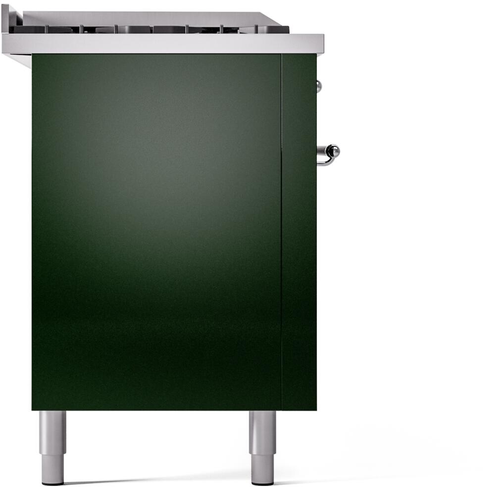 ILVE Nostalgie II 60-Inch Propane Gas Dual Fuel Range with 7 Burners, Griddle, & French Top with Triple Glass Door Oven in Emerald Green with Chrome Trim (UP60FSNMPEGCLP)