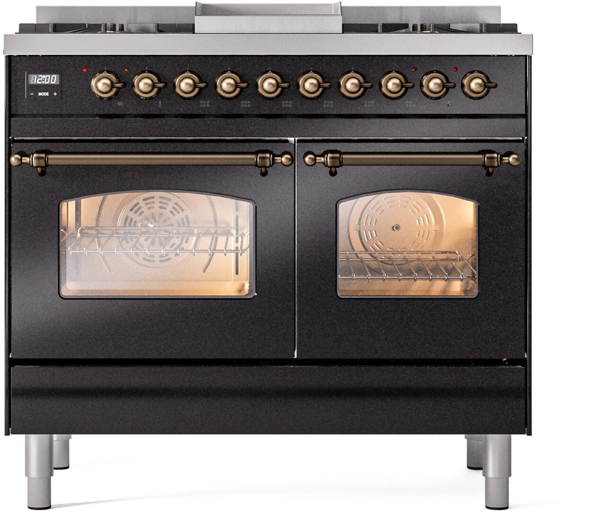 ILVE Nostalgie II 40-Inch Freestanding Natural Gas Dual Fuel Range, Glossy Black with Burnished Bronze Trim (UPD40FNMPBKB)