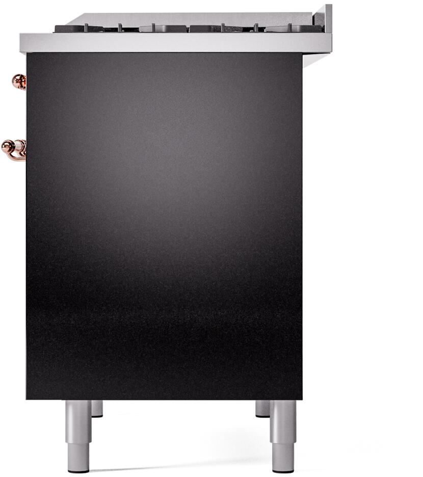 ILVE Nostalgie II 40-Inch Freestanding Natural Gas Dual Fuel Range in Glossy Black with Copper Trim (UPD40FNMPBKP)