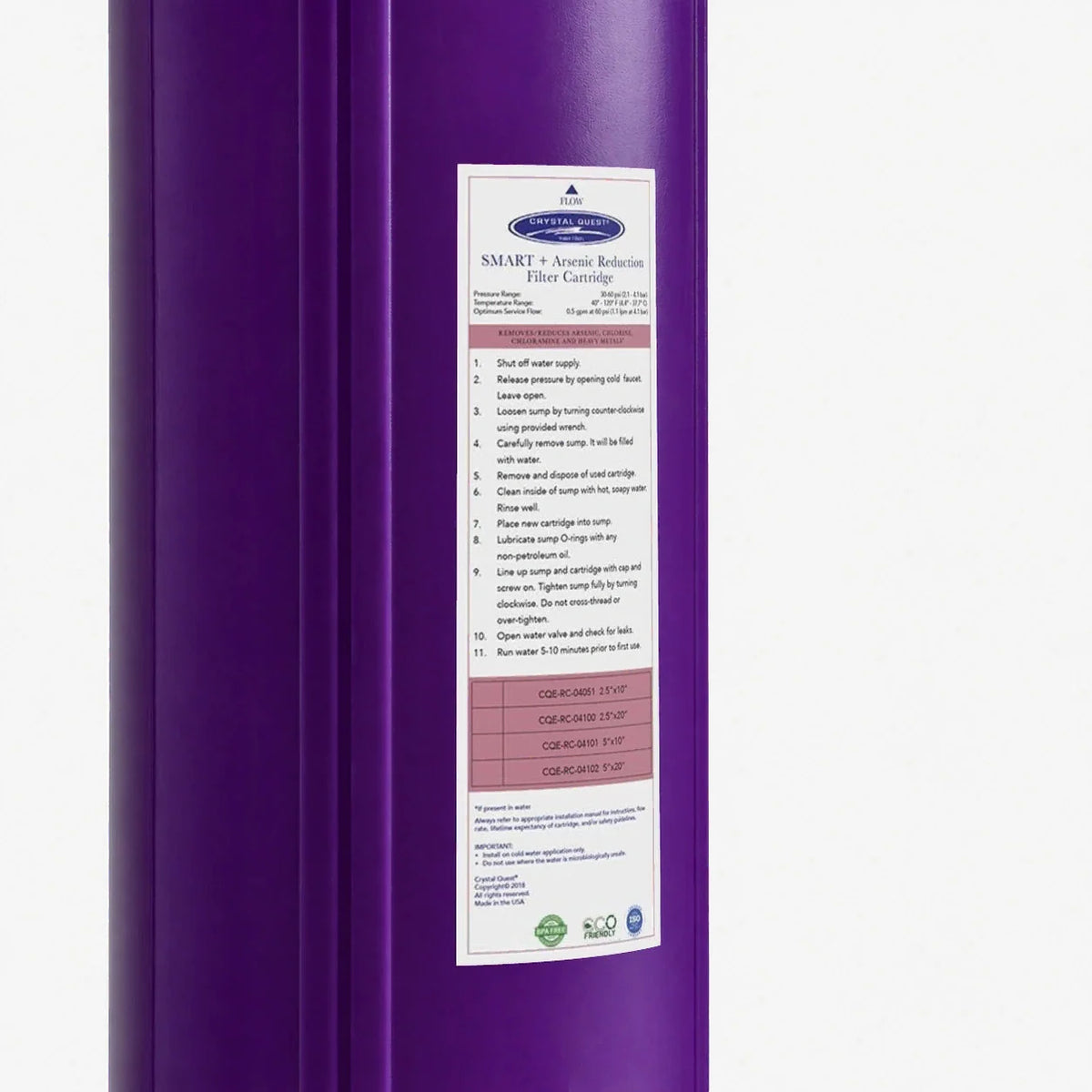 Crystal Quest Arsenic Removal + SMART Replacement Filter Cartridge, 0.5 to 6 GPM