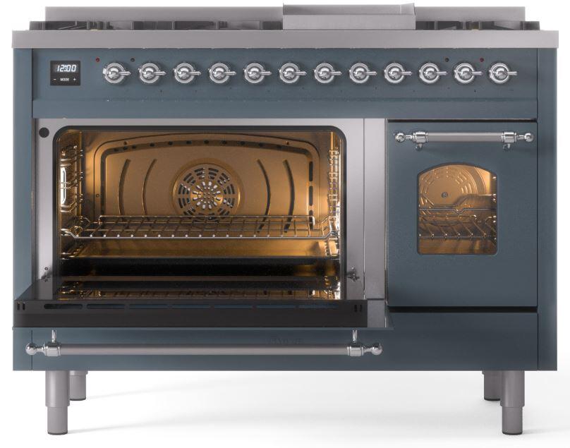 ILVE Nostalgie II 48-Inch Dual Fuel Freestanding Range in Blue Grey with Chrome Trim (UP48FNMPBGCLP)