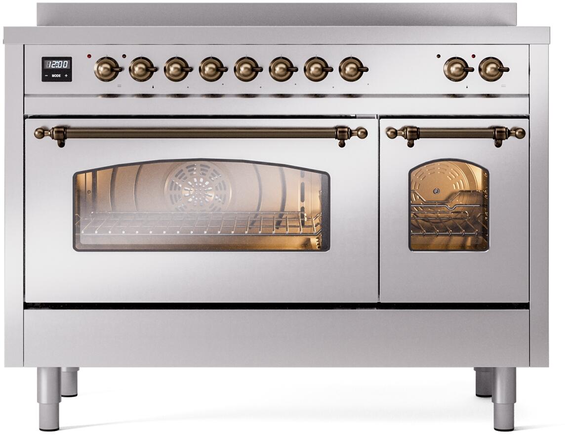 ILVE Nostalgie II 48-Inch Freestanding Electric Induction Range, Stainless Steel with Burnished Bronze Trim (UPI486NMPSSB)