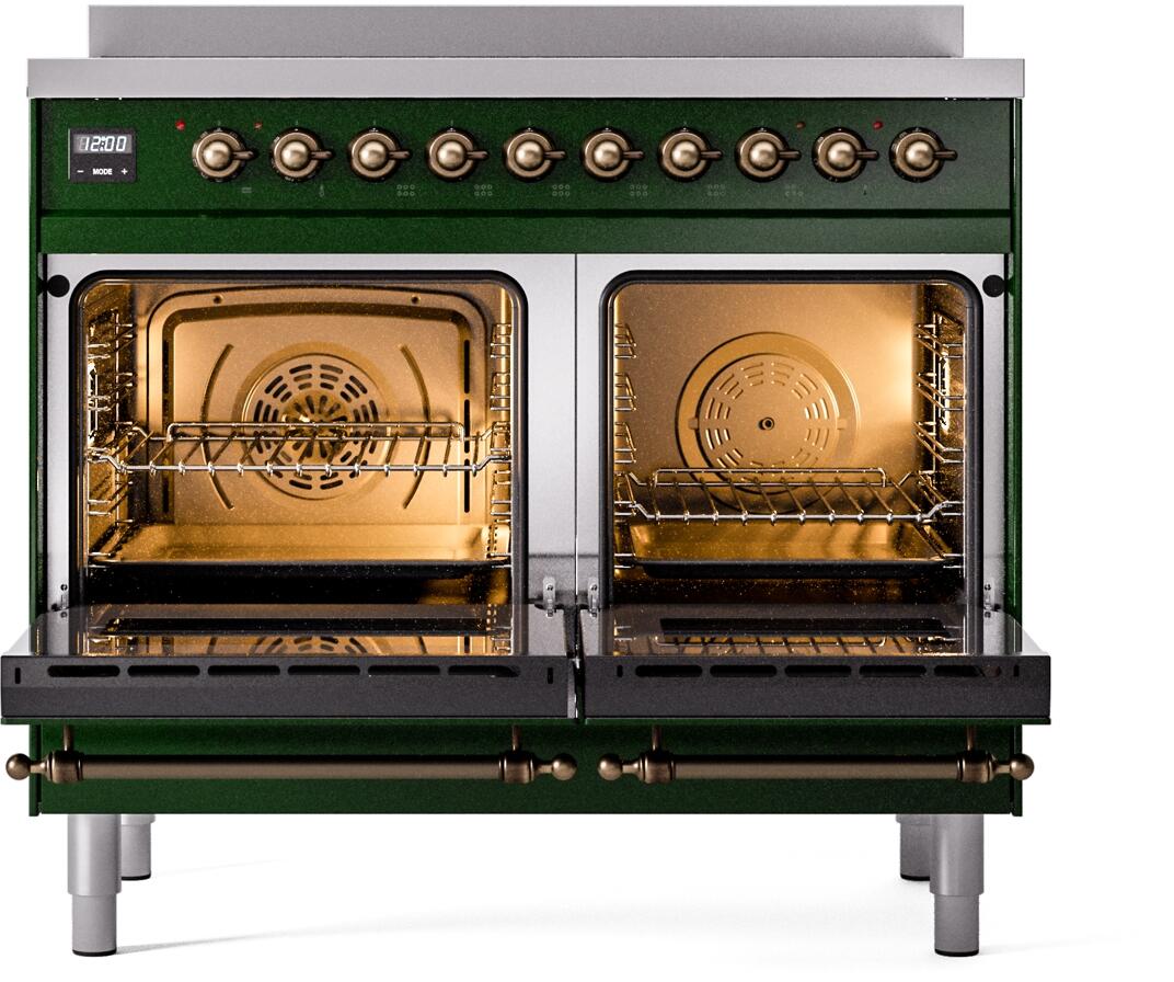 ILVE Nostalgie II 40-Inch Freestanding Electric Induction Range in Emerald Green with Burnished Bronze Trim (UPDI406NMPEGB)