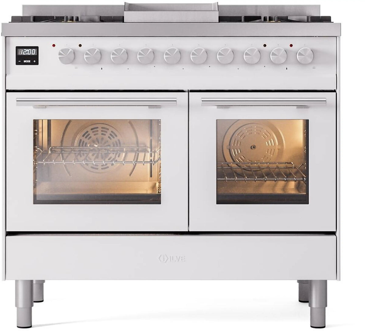 ILVE Professional Plus II 40-Inch Freestanding Natural Gas Dual Fuel Range, 6 Sealed Burners, White (UPD40FWMPWH)
