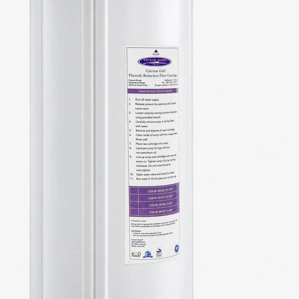 Crystal Quest Calcium GAC Fluoride Reduction Filter Cartridge, Bone Char Media