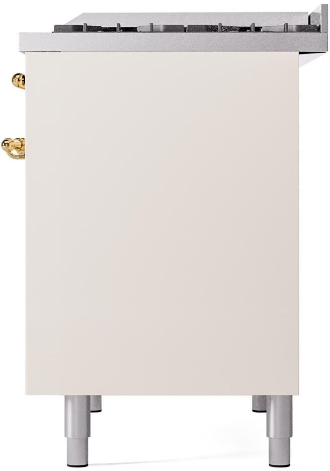 ILVE Nostalgie II 40-Inch Dual Fuel Freestanding Range in Antique White with Brass Trim (UPD40FNMPAWGLP)