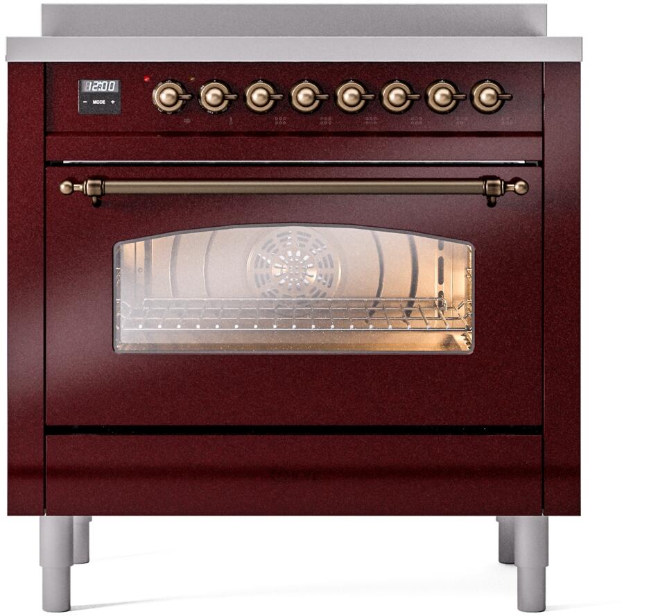 ILVE Nostalgie II 36-Inch Freestanding Electric Induction Range, Burgundy with Burnished Bronze Trim (UPI366NMPBUB)
