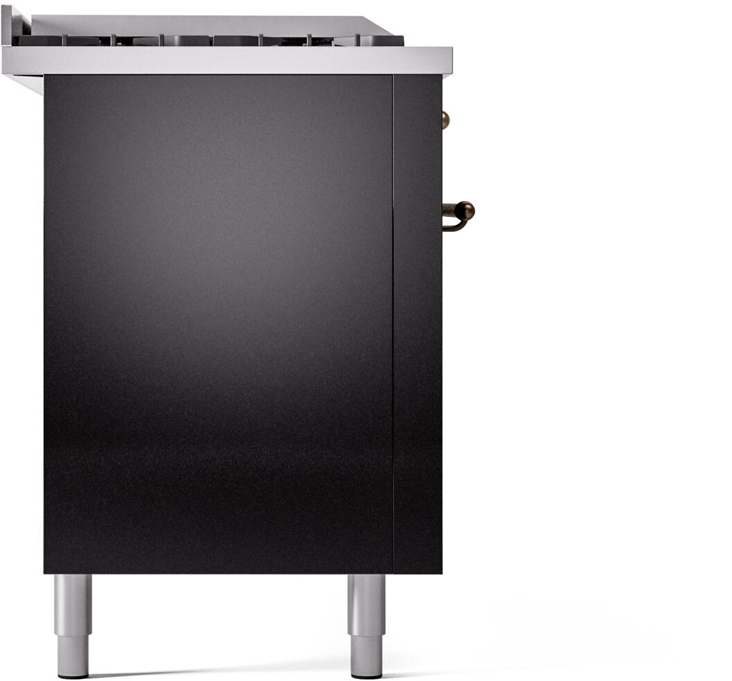 ILVE Nostalgie II 60-Inch Propane Gas Dual Fuel Range with 7 Burners, Griddle, & French Top with Triple Glass Door Oven in Glossy Black with Chrome Trim (UP60FSNMPBKCLP)