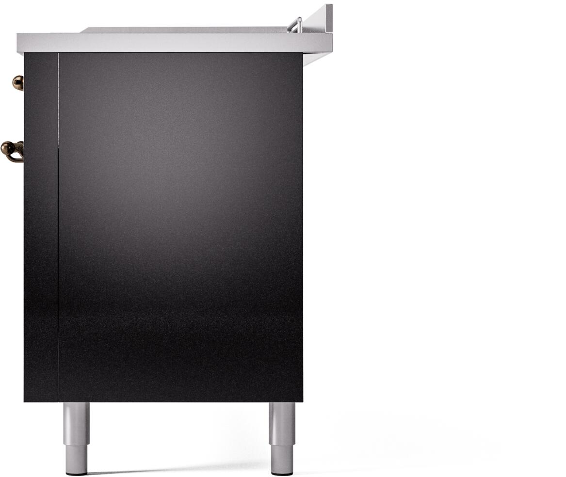ILVE Nostalgie II 60-Inch Propane Gas Dual Fuel Range with 7 Burners, Griddle, & French Top with Triple Glass Door Oven in Glossy Black with Chrome Trim (UP60FSNMPBKCLP)