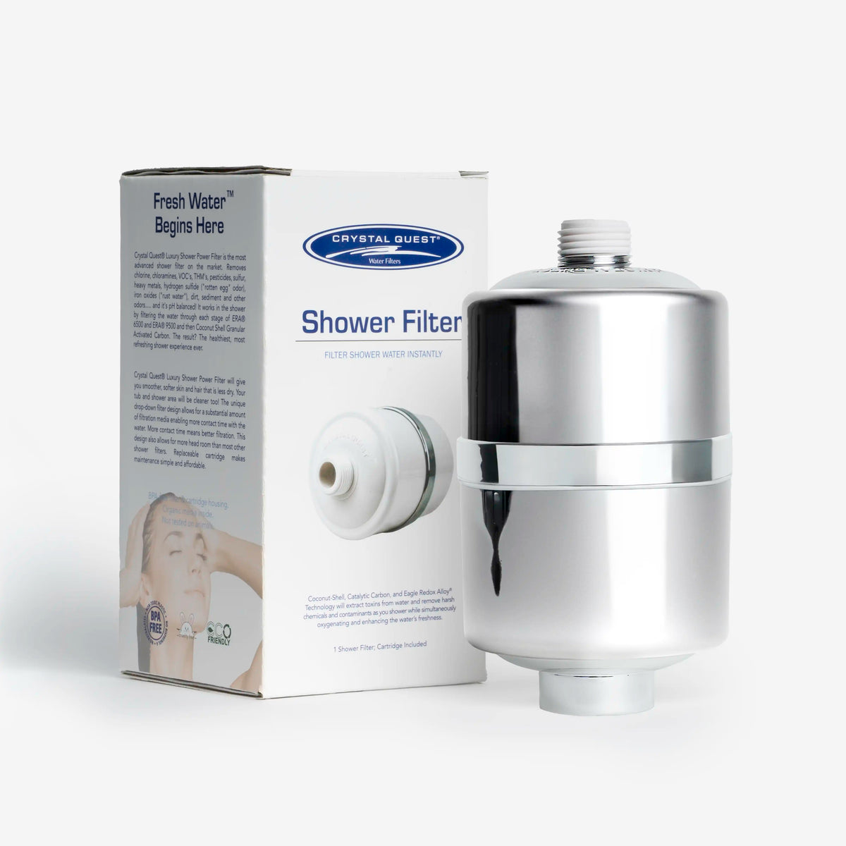 Crystal Quest Shower Filter, 2 GPM, With or Without Shower Head, White, Chrome, Black or Gold