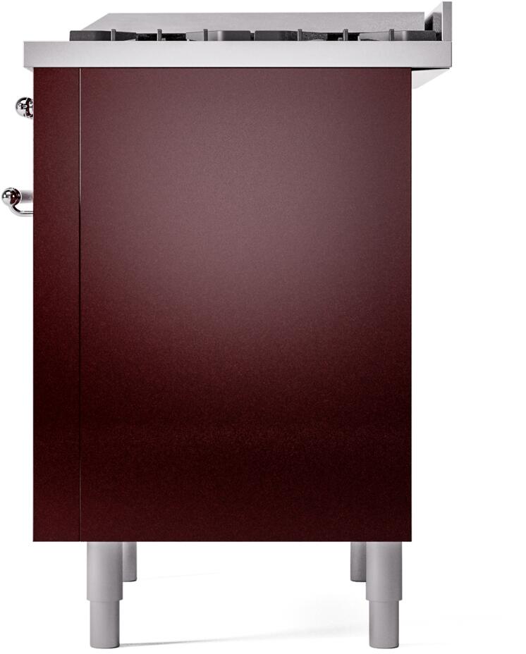 ILVE Nostalgie II 36-Inch Freestanding Natural Gas Dual Fuel Range in Burgundy with Chrome Trim (UP36FNMPBUC)