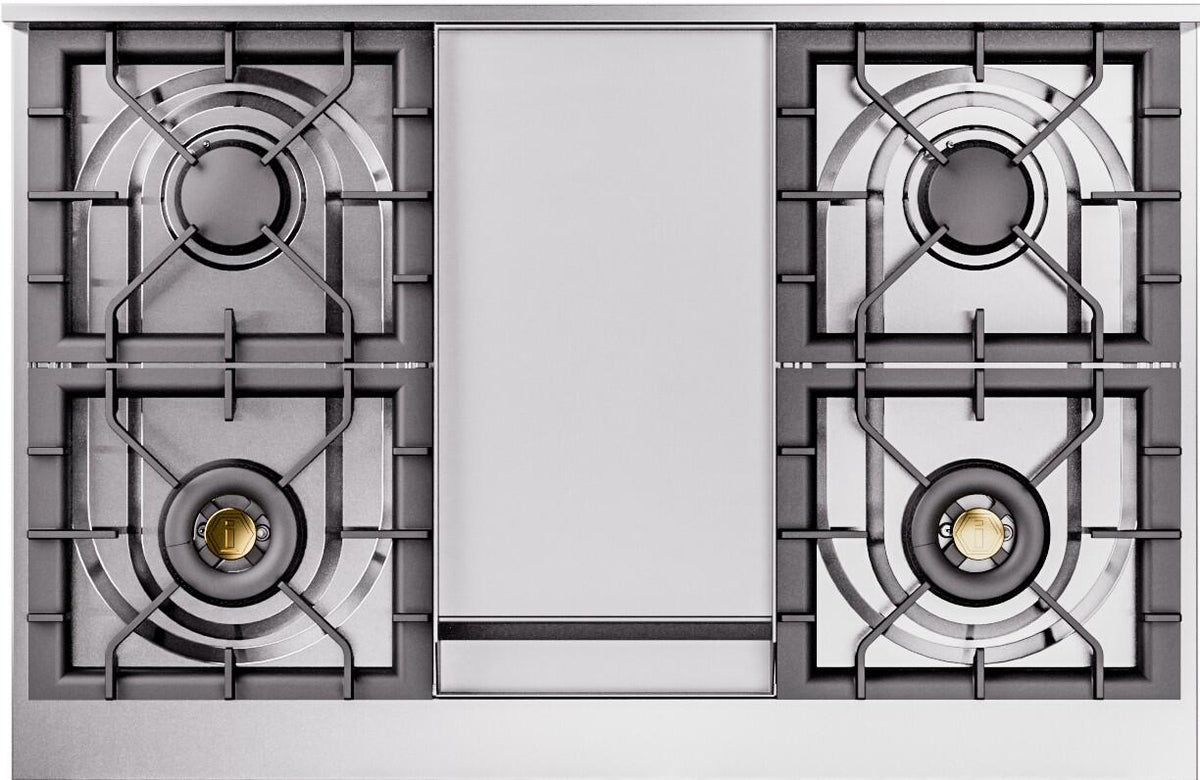 ILVE Nostalgie II 40-Inch Freestanding Natural Gas Dual Fuel Range in White with Brass Trim (UPD40FNMPWHG)