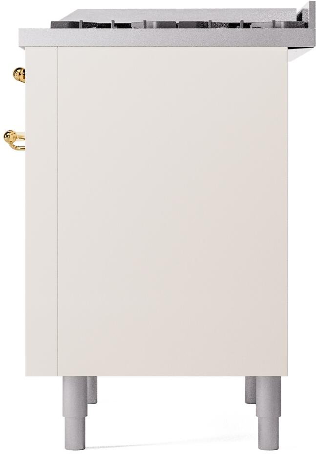 ILVE Nostalgie II 36-Inch Freestanding Natural Gas Dual Fuel Range in Antique White with Brass Trim (UP36FNMPAWG)