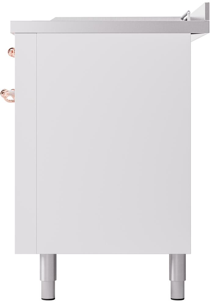 ILVE Nostalgie II 60-Inch Propane Gas Dual Fuel Range with 7 Burners, Griddle, & French Top with Triple Glass Door Oven in White with Copper Trim (UP60FSNMPWHPLP)