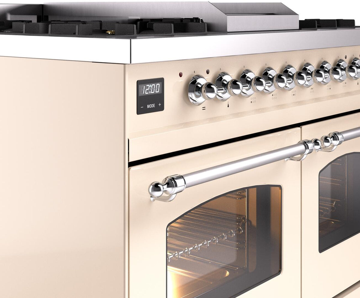 ILVE Nostalgie II 40-Inch Dual Fuel Freestanding Range in Antique White with Chrome Trim (UPD40FNMPAWCLP)