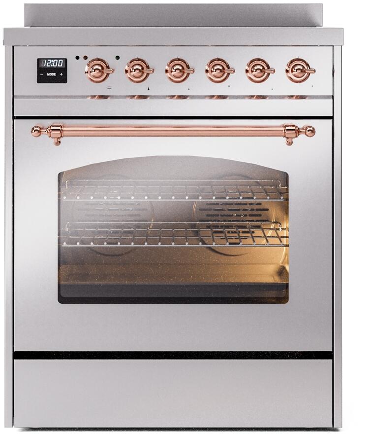 ILVE Nostalgie II 30-Inch Electric Induction Range, Freestanding, Stainless Steel with Copper Trim (UPI304NMPSSP)