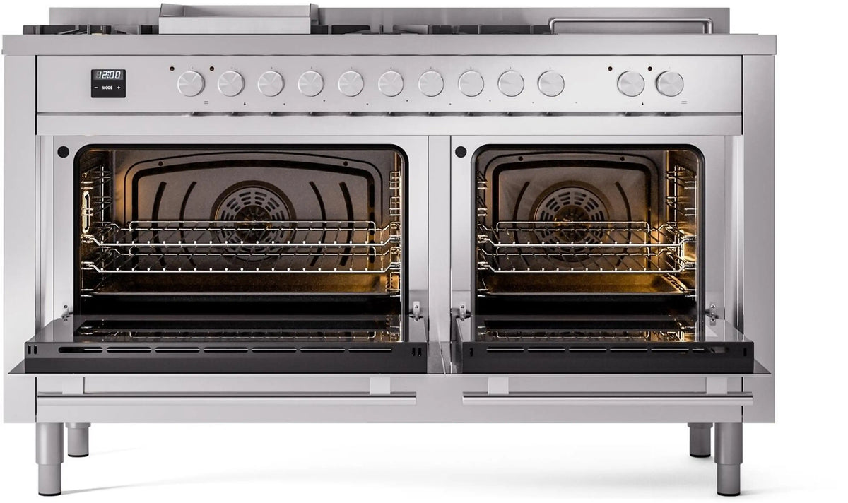 ILVE Professional Plus II 60-Inch Propane Dual Fuel Range, 7 Burners, Griddle, French Top, Triple Glass Door (UP60FSWMPSSLP)