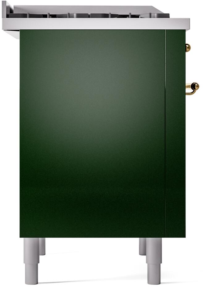 ILVE Nostalgie II 36-Inch Freestanding Natural Gas Dual Fuel Range in Emerald Green with Brass Trim (UP36FNMPEGG)